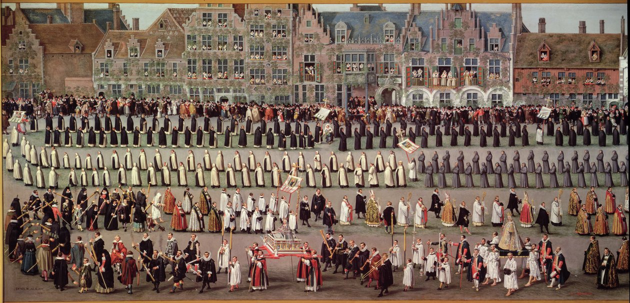 Ommeganck w Brukseli w 1615 r.: Procesja Notre Dame de Sablon, 1616 r. (detal Triumfu arcyksiężnej Izabeli) (zob. też 187569) autorstwa Denys van Alsloot