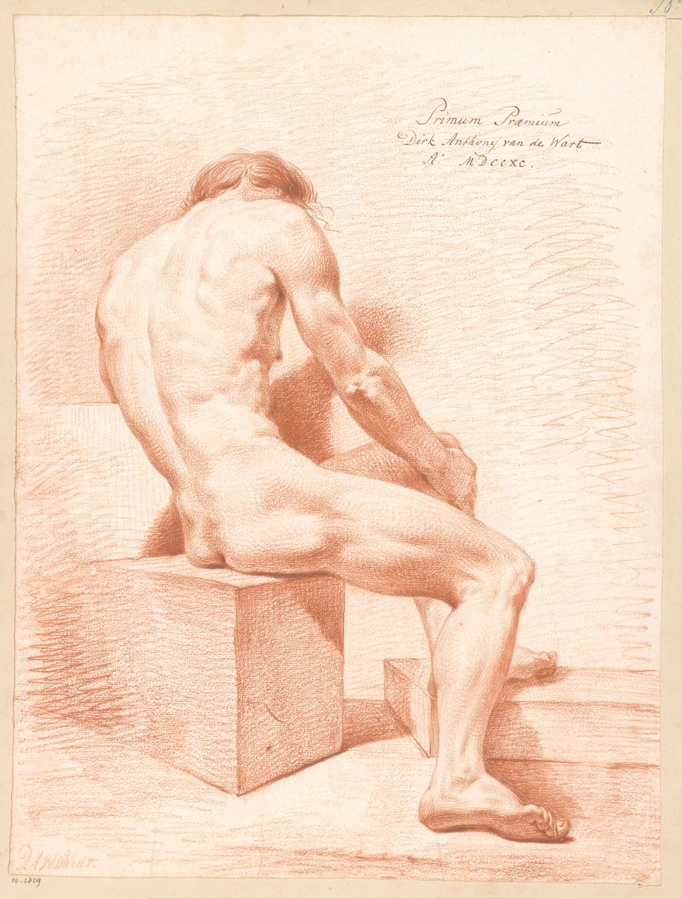 Akt męski w pozycji siedzącej, widziany z tyłu (I nagroda 1790) autorstwa Derk Anthony van de Wart