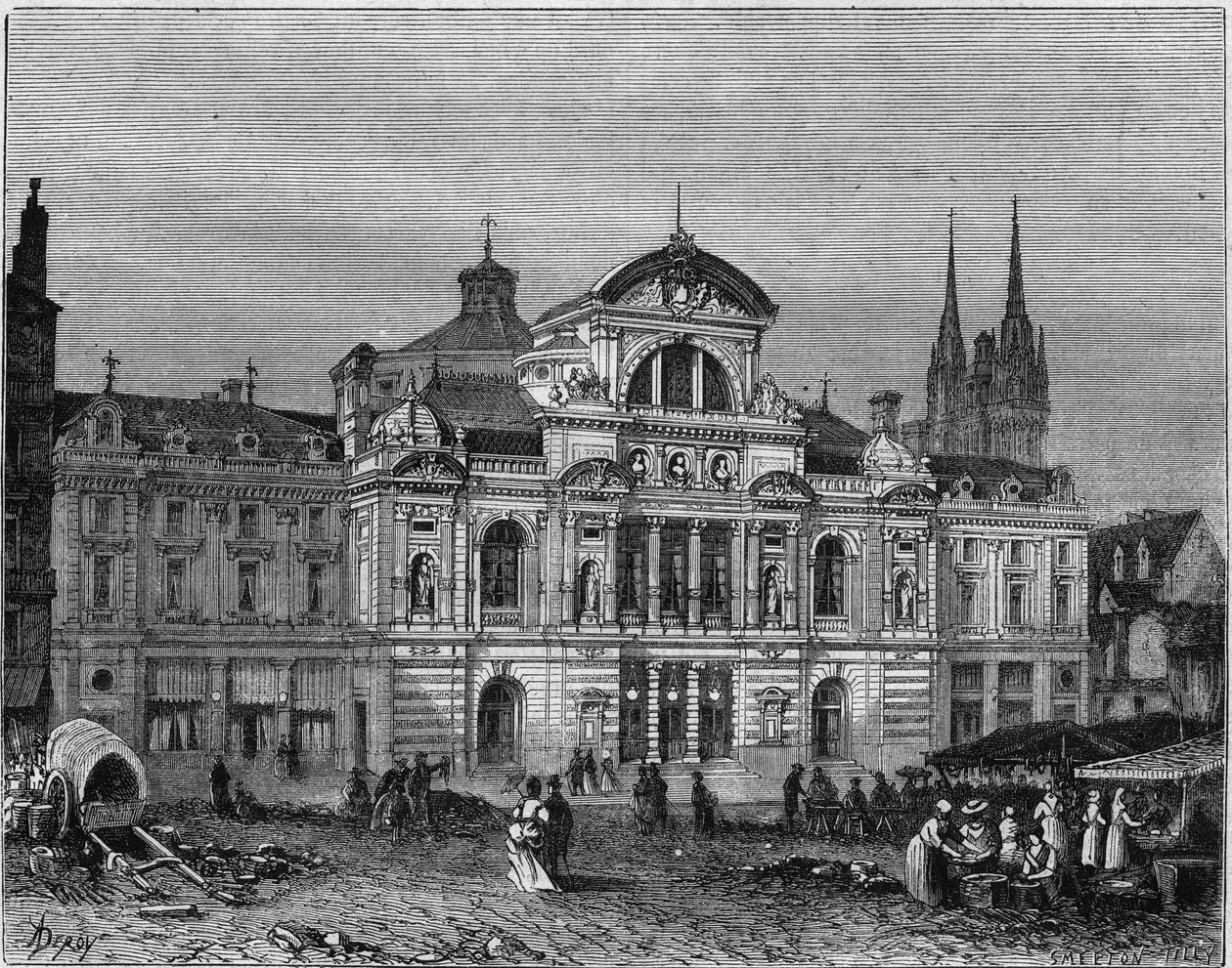 Widok zewnętrzny Teatru Wielkiego w Angers, ukończonego w 1871 roku według planów architekta Luciena Botrela. Maine i Loara (49) autorstwa Deroy (after)