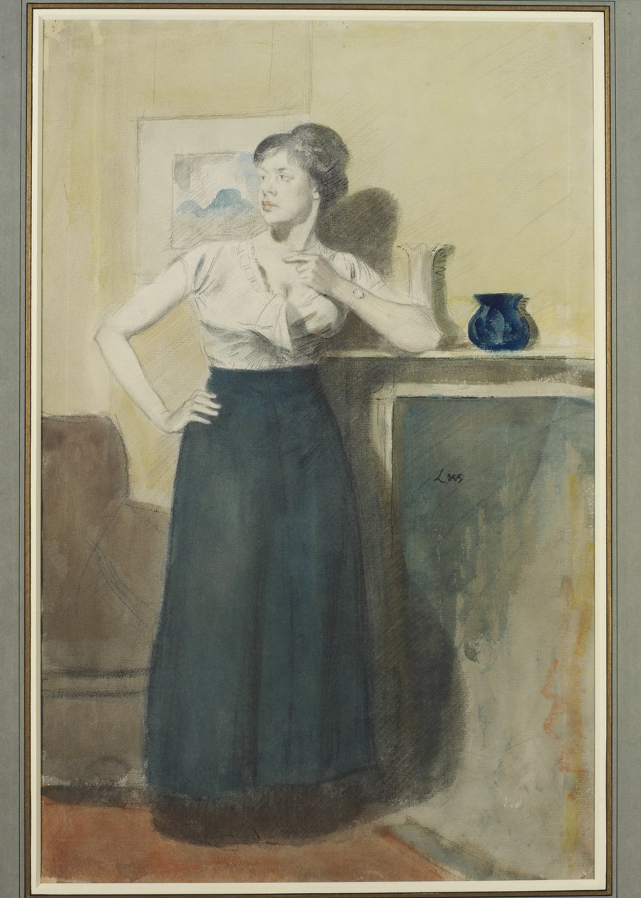Portret Lyndry, żony artysty (wc, ołówek, pióro i tusz) autorstwa Derwent Lees