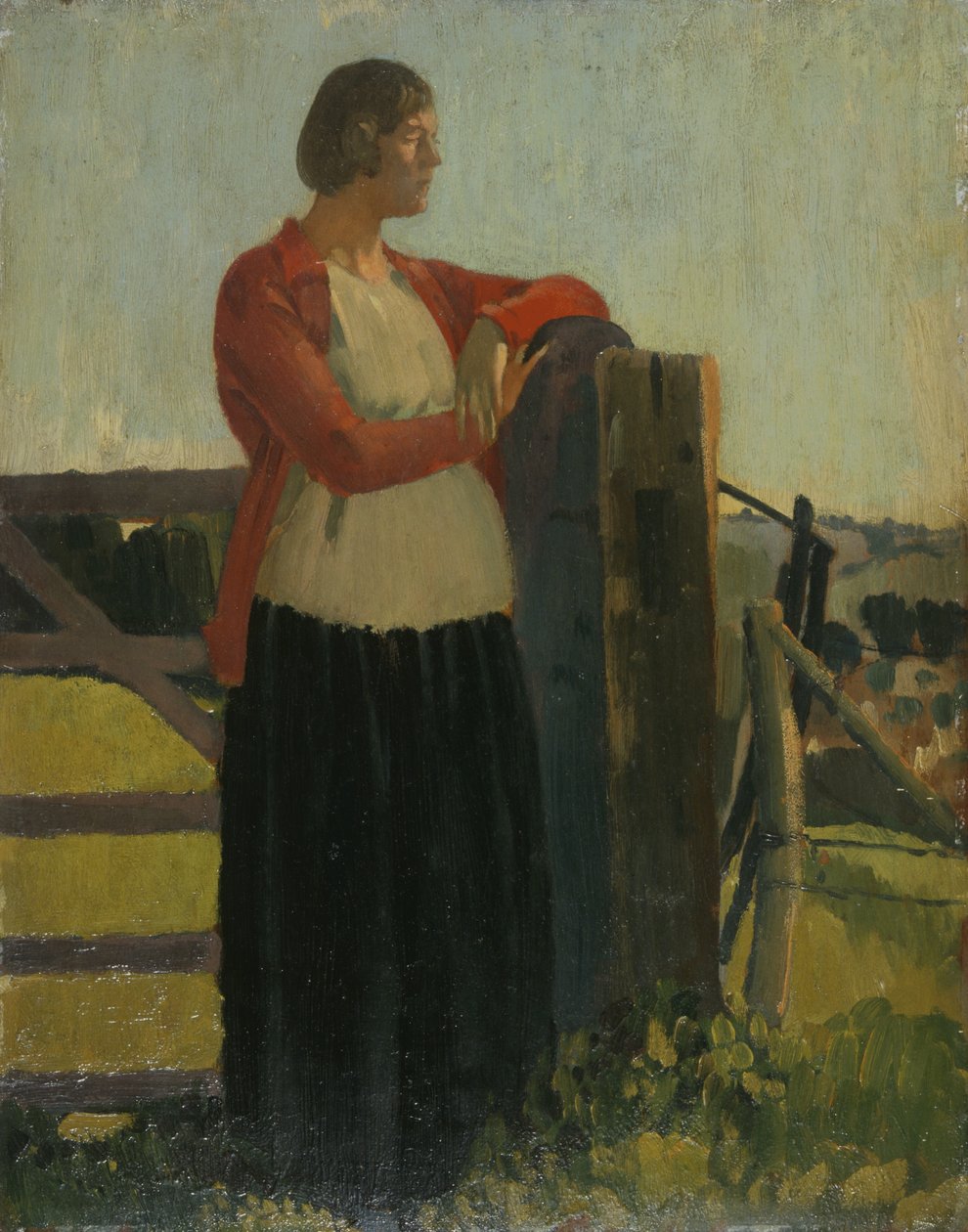 Lyndra, Zachód słońca, Aldbourne (olej na panelu) autorstwa Derwent Lees