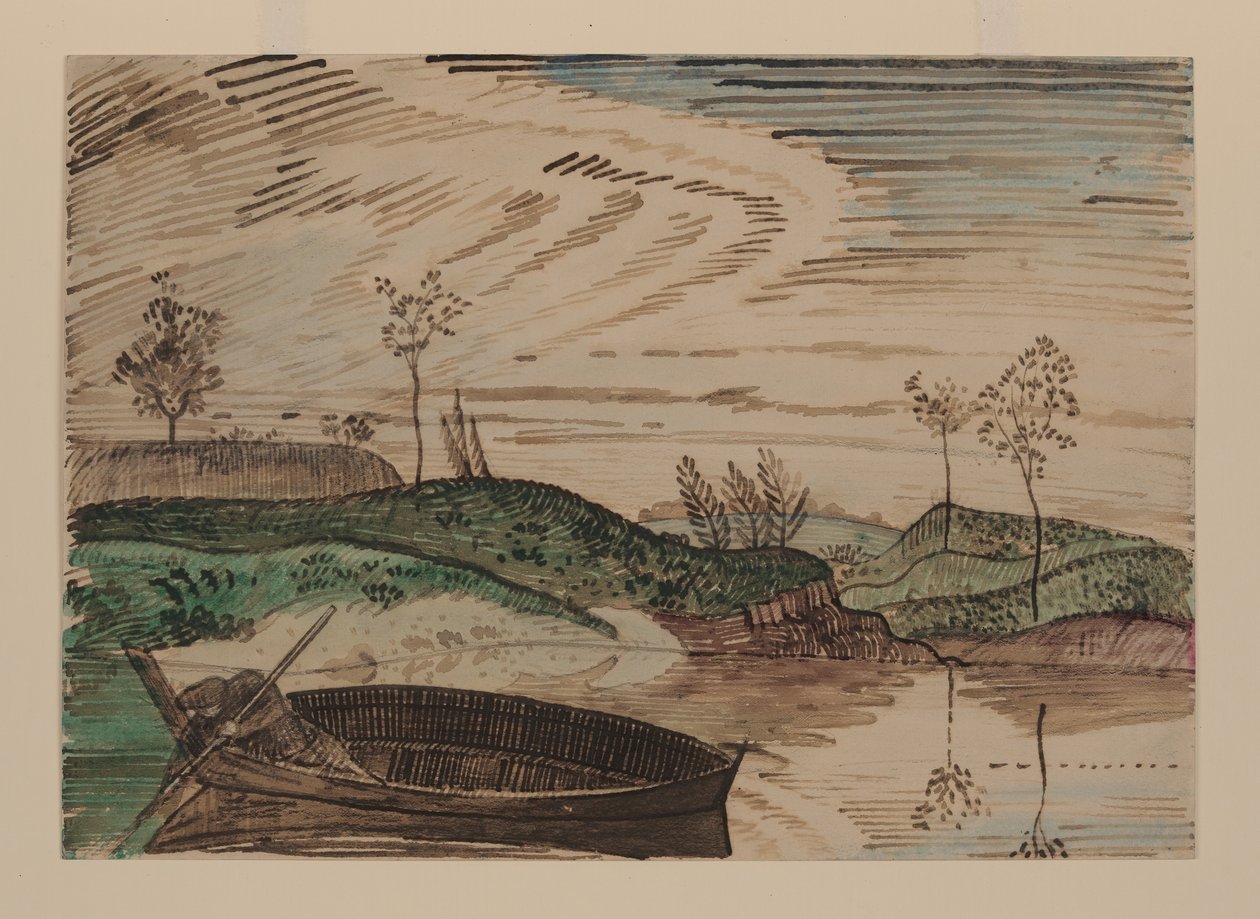 Nad Bsurą, Polska, ok. 1915 r. (akwarela, ołówek i kreda na papierze) autorstwa Derwent Lees