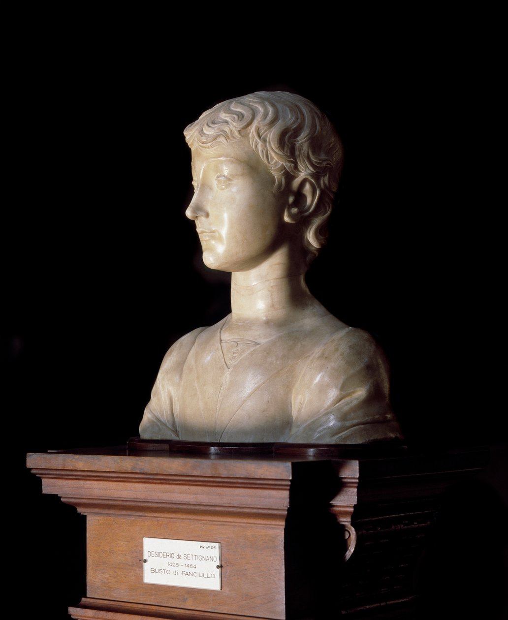Rzeźba młodzieńca autorstwa Desiderio da Settignano (ca.1430-1464) 1450-1455 Dim 40x34,5 cm Florencja, Muzeum Narodowe Bargello autorstwa Desiderio da Settignano