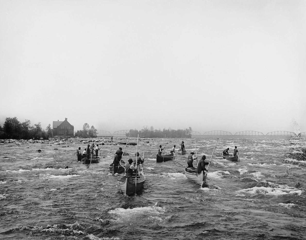Indianie łowią ryby w bystrzach, Sault Ste. Marie, Michigan, ok.1900 autorstwa Detroit Publishing Co.