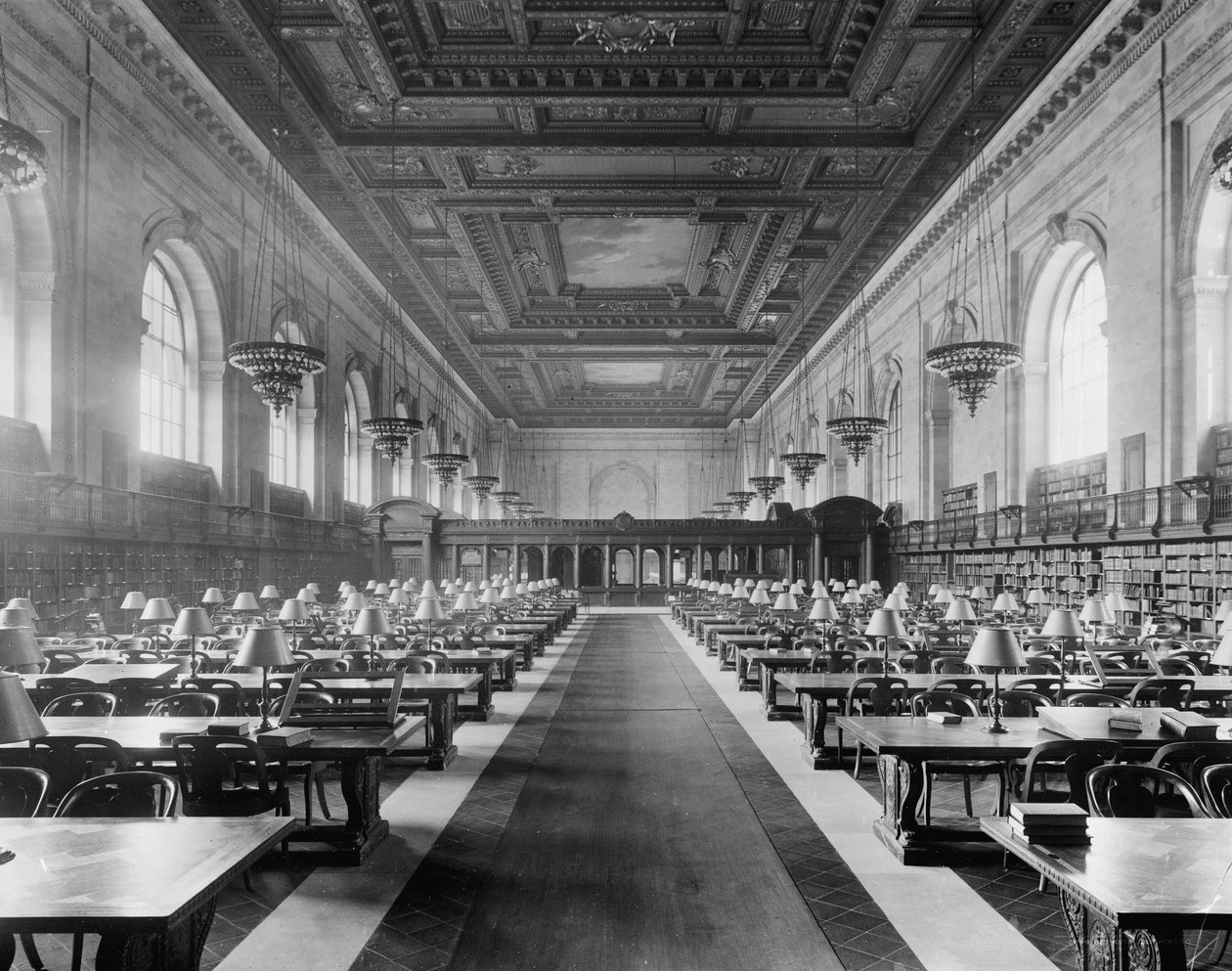 Czytelnia główna, Nowojorska Biblioteka Publiczna, ok. 1910-20 r. autorstwa Detroit Publishing Co.