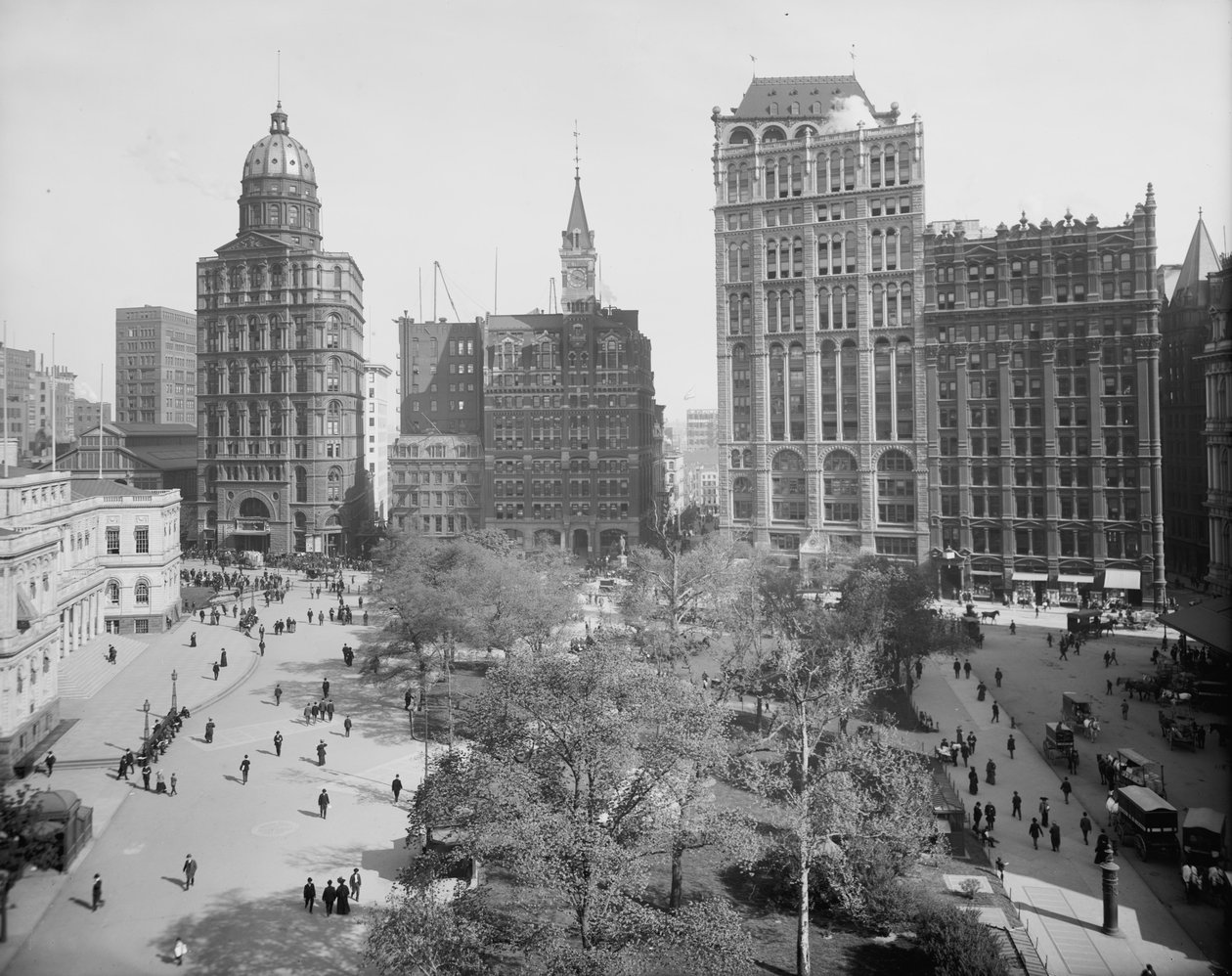 Rzędy gazet, Park Row, Nowy Jork, ok. 1890-1910 autorstwa Detroit Publishing Co.