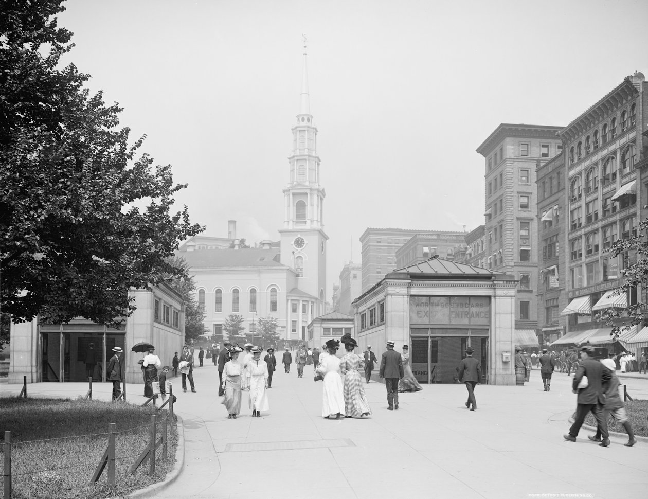Park Street Church i centrum handlowe Tremont Street, Boston, Massachusetts, c.1906 autorstwa Detroit Publishing Co.