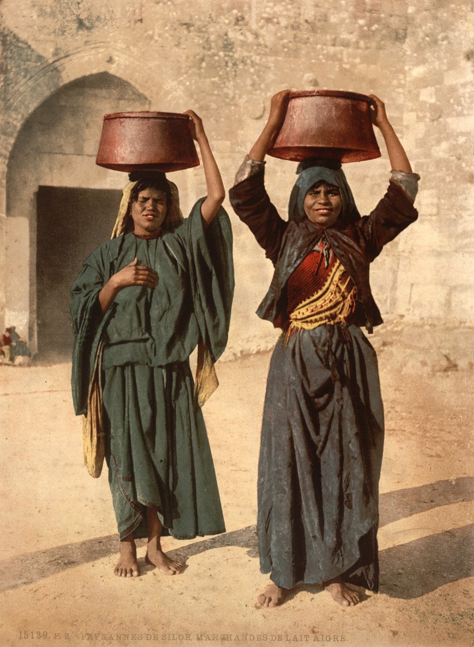 Sprzedawcy mleka Siloam, Ziemia Święta, ok. 1890 (odbitka fotomechaniczna) autorstwa Detroit Photographic Co.