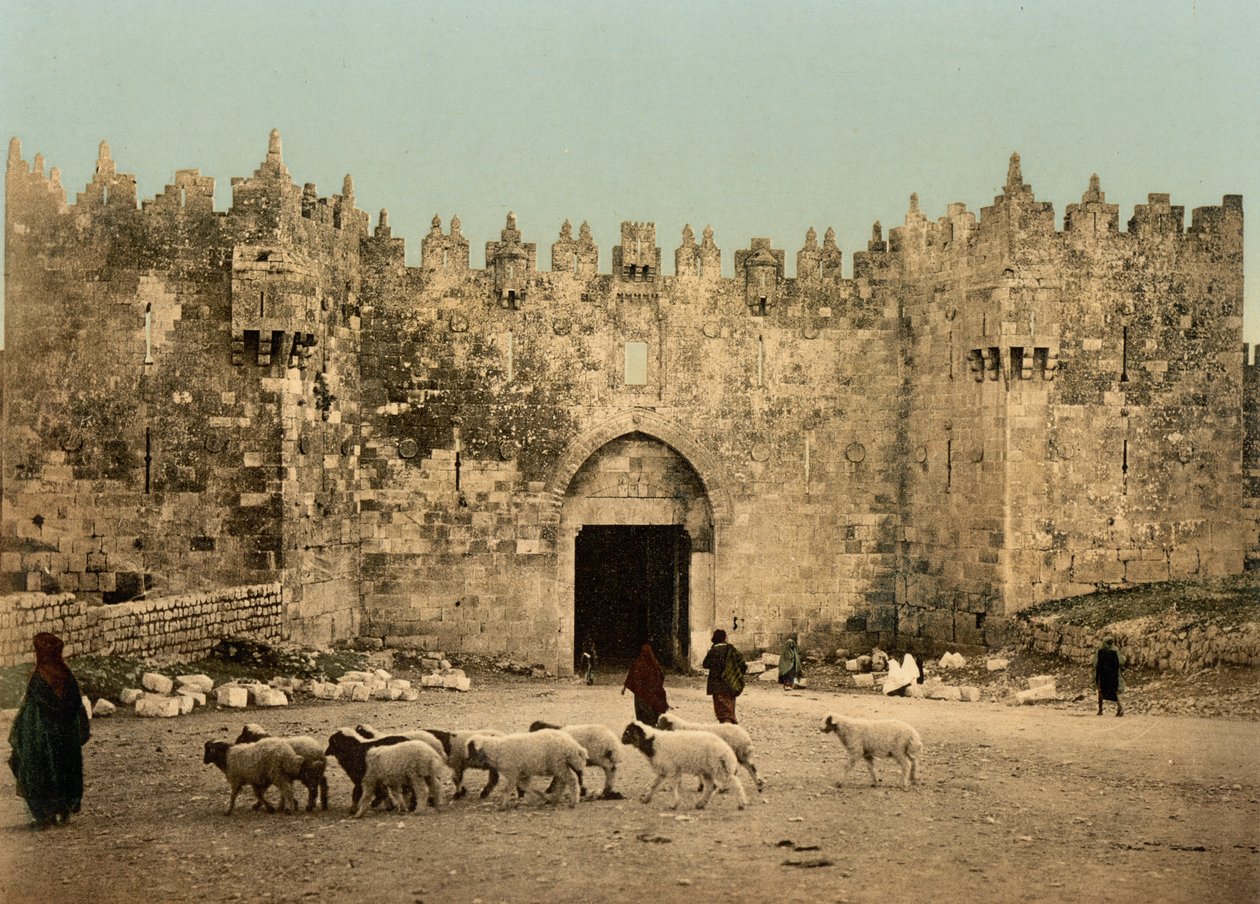 Brama Damasceńska, Jerozolima, Ziemia Święta, ok. 1890-ok. 1900 (odbitka fotochromowa) autorstwa Detroit Photographic Co.