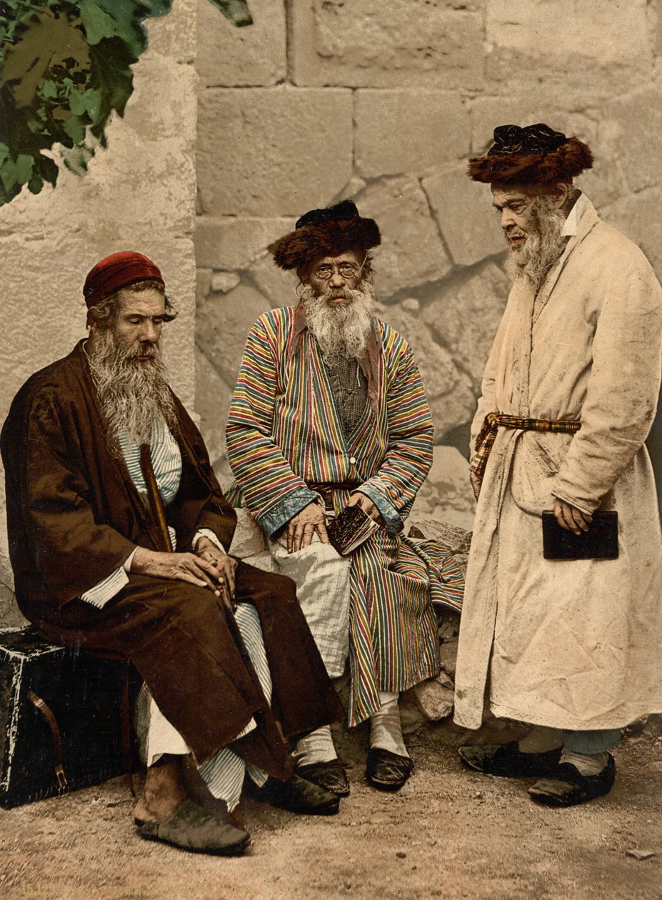 Typy Żydów w Jerozolimie, Ziemia Święta, ok. 1890-ok. 1900 (odbitka fotochromowa) autorstwa Detroit Photographic Co.