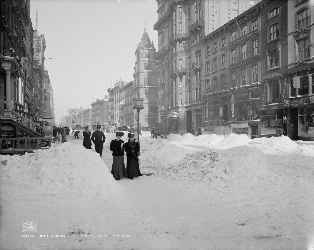 Piąta Aleja po burzy śnieżnej, Nowy Jork, ok. 1905 (zdjęcie czarno-białe) autorstwa Detroit Publishing Co.