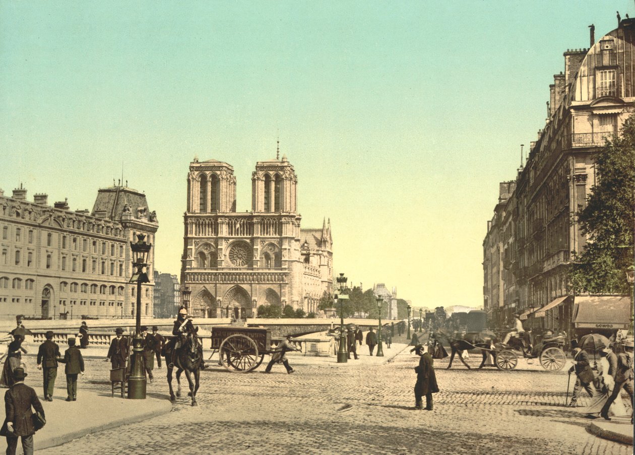 Notre Dame i most św. Michała, Paryż, Francja, ok. 1900 autorstwa Detroit Publishing Co.