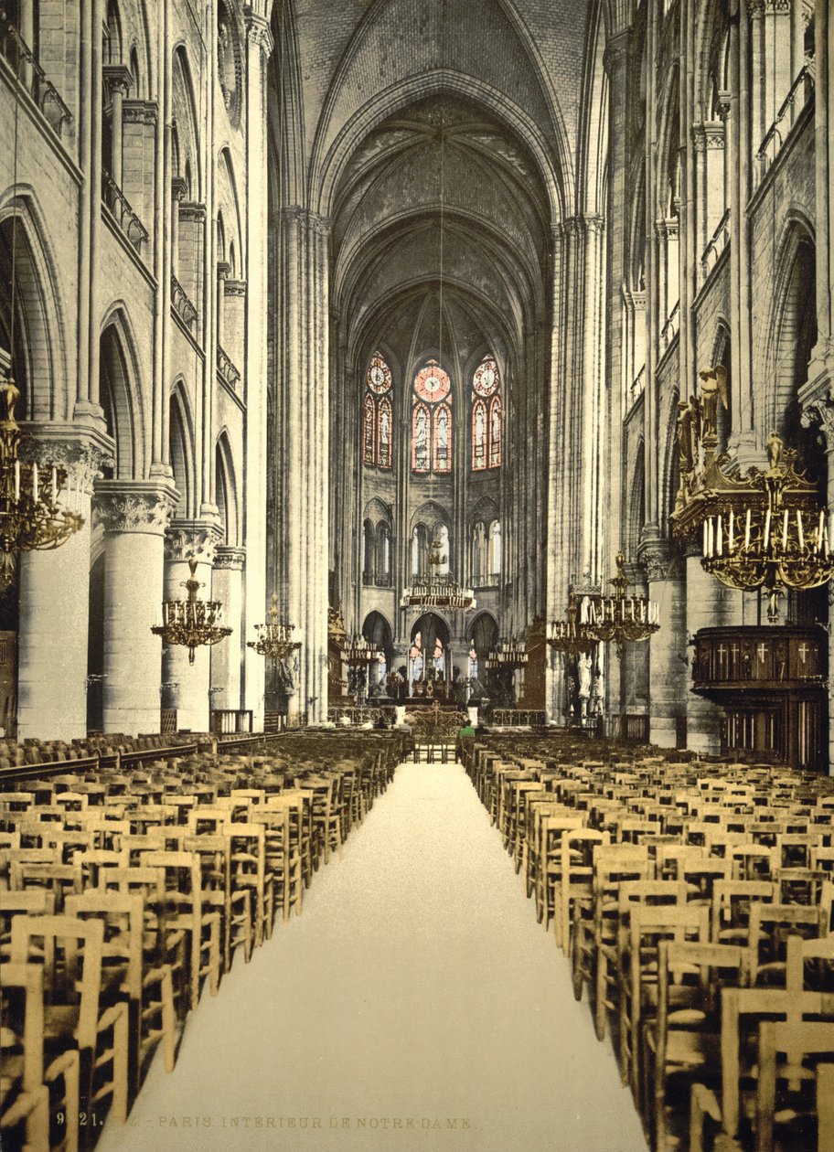 Notre Dame, wnętrze, Paryż, Francja, ok. 1890-1900 (odbitka fotomechaniczna) autorstwa Detroit Publishing Co.