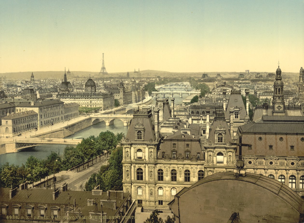 Panorama siedmiu mostów, Paryż, ok. 1890 autorstwa Detroit Publishing Co.