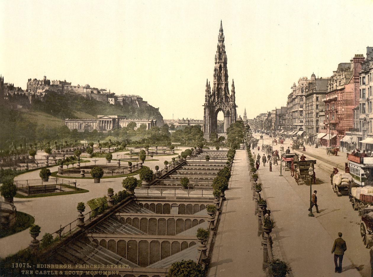 Princes Street, zamek i pomnik Scotta, Edynburg, ok. 1890-1900 autorstwa Detroit Publishing Co.