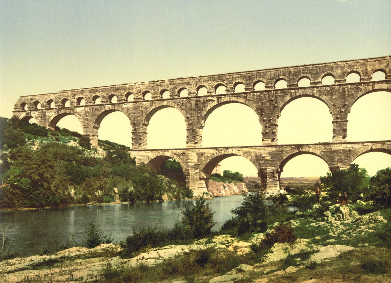 Most rzymski nad Gardem, zbudowany przez Agryppę, Nîmes, Francja, ok. 1900 autorstwa Detroit Publishing Co.
