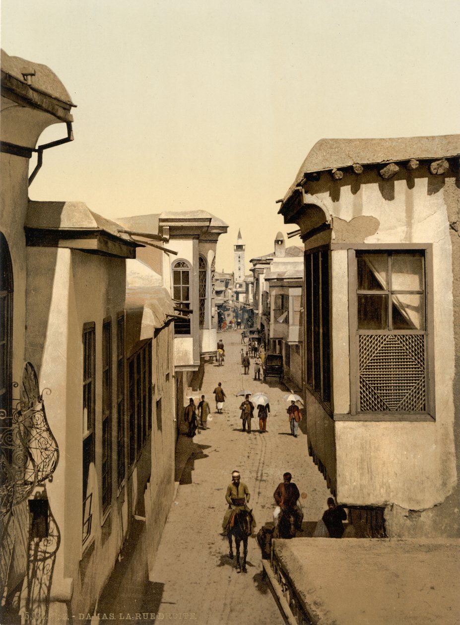 Ulica zwana prostą, Damaszek, Ziemia Święta, Syria (odbitka fotochromowa) autorstwa Detroit Publishing Co.
