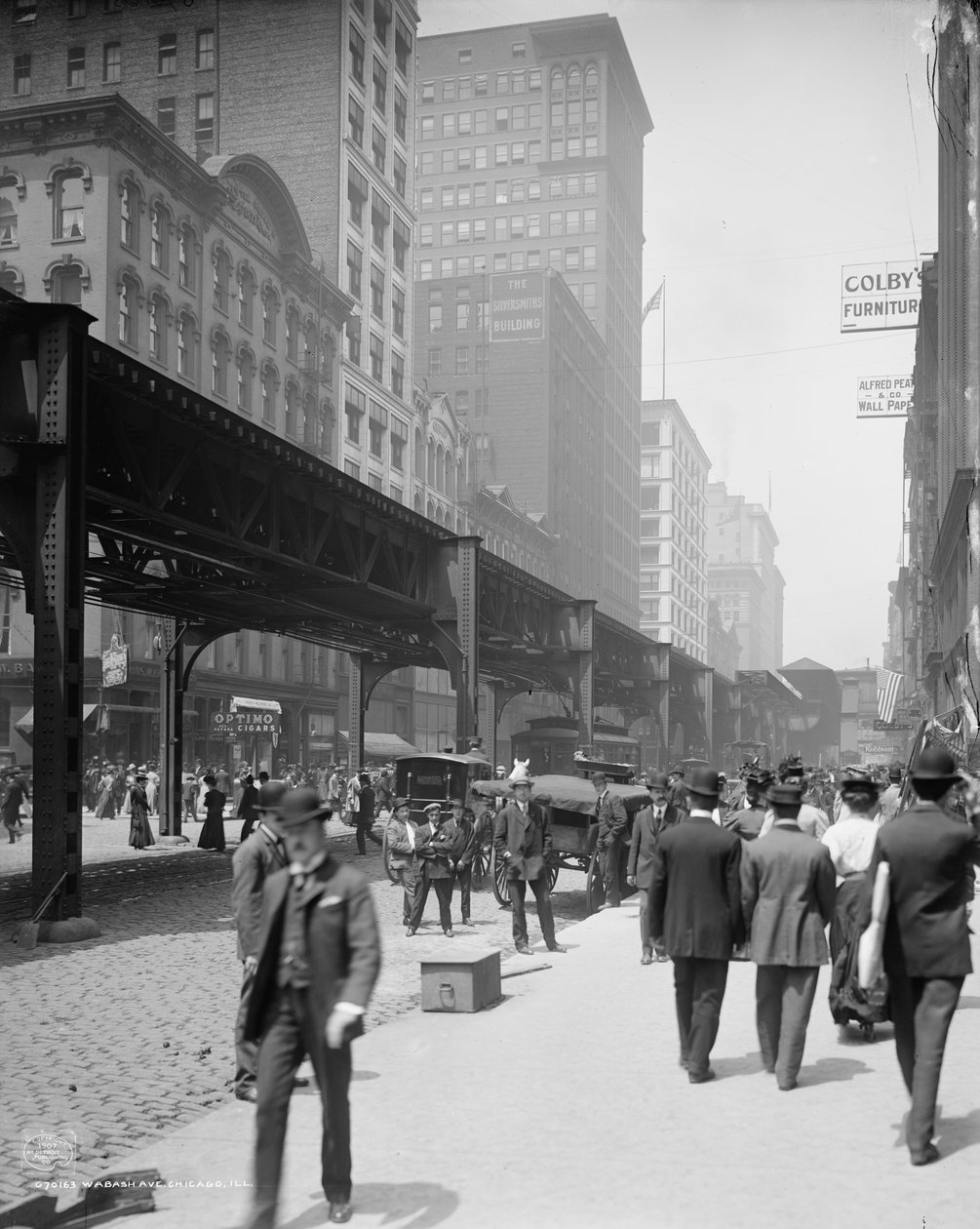Wabash Avenue, Chicago, ok. 1907 (zdjęcie czarno-białe) autorstwa Detroit Publishing Co.
