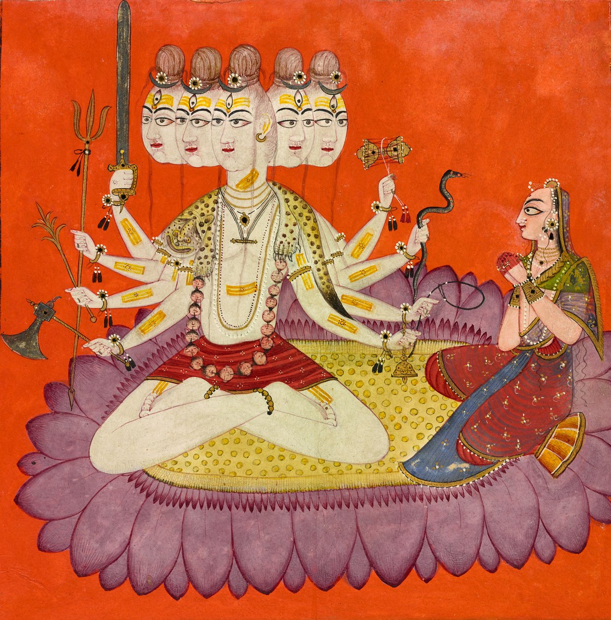 Sadashiva czczony przez Parvati, ok. 1690 (nieprzezroczysta akwarela, złoto i nałożone na papier skrzydło żuka, ) autorstwa Devidasa (attr.to)