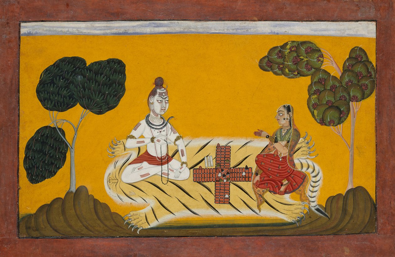 Shiva i Parvati Playing Chopper: Folio z serii Rasmanjari, datowane na lata 1694–95. autorstwa Devidasa of Nurpur