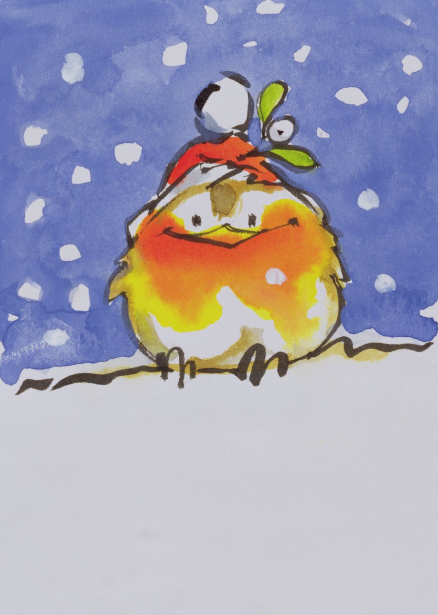 Świąteczny Robin (toaleta i tusz na papierze) autorstwa Diane Matthes
