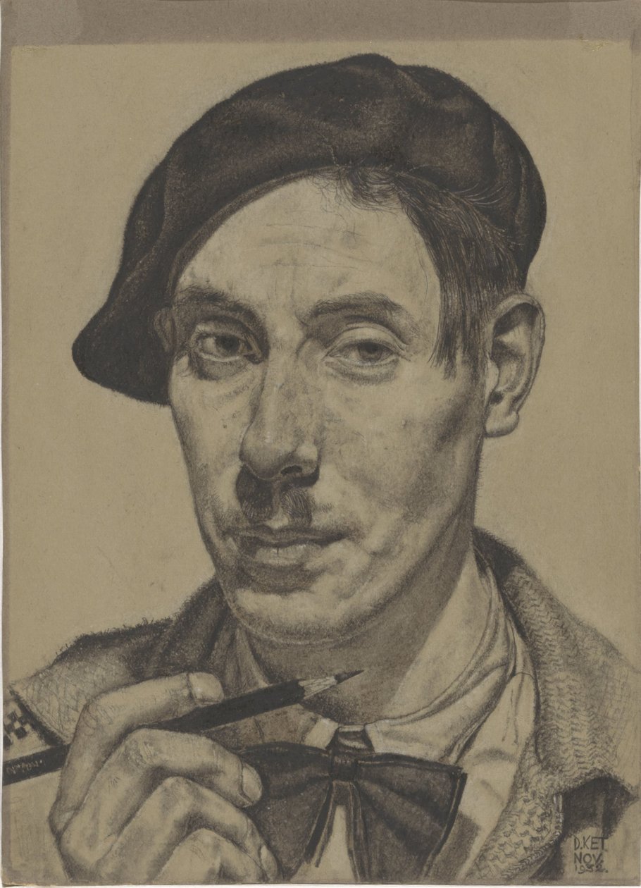 Autoportret z ołówkiem w dłoni autorstwa Dick Ket (signed by artist)