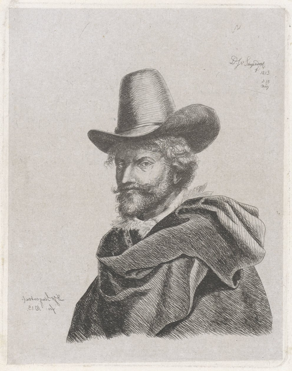 Portret Petera Paula Rubensa z płaszczem i cylindrem autorstwa Diederik Jan Singendonck