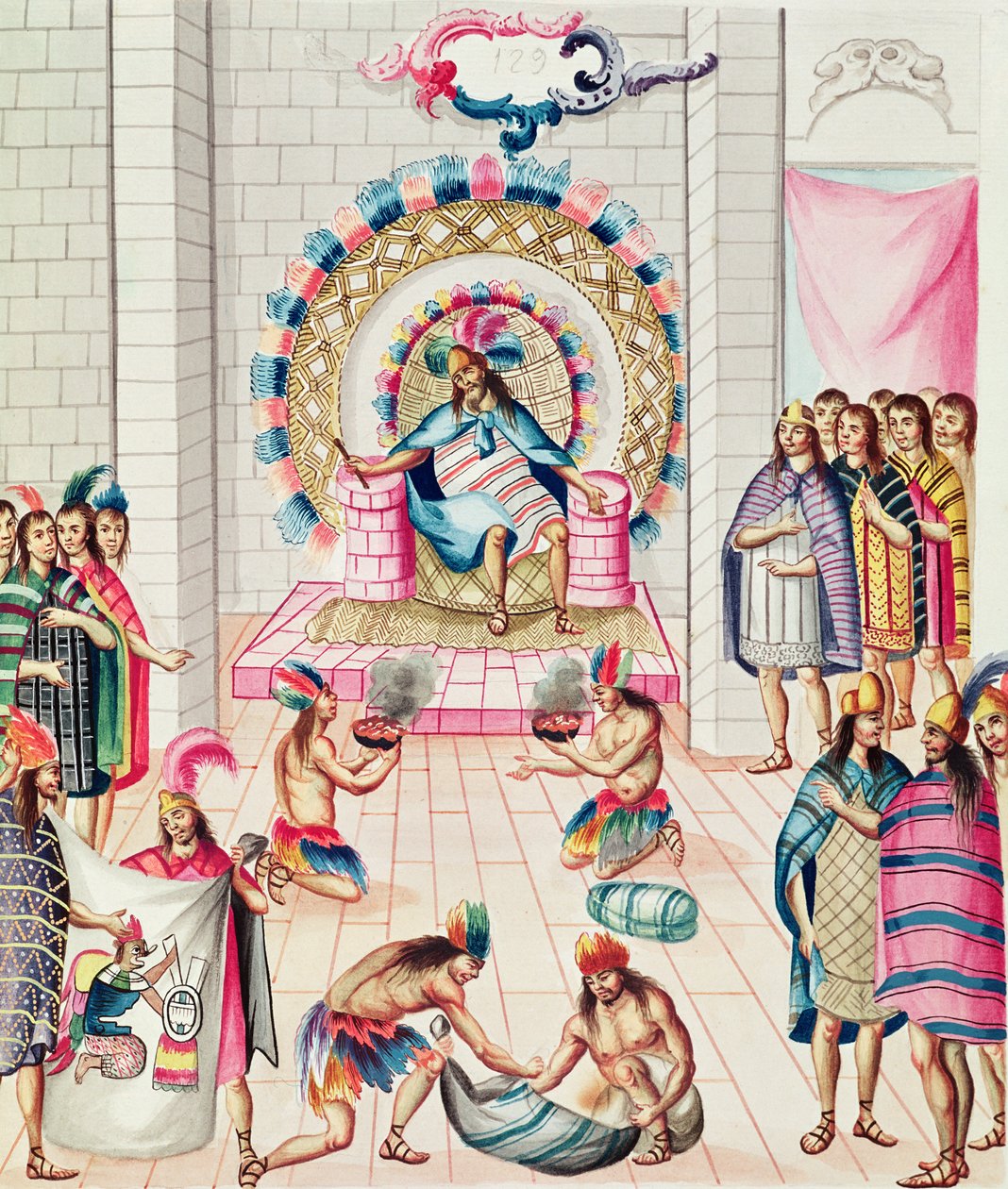 Tom 3 fol.129, Ofiary dla króla, z „Teatro de la Nueva Espana”, koniec XVIII wieku autorstwa Diego Garcia Panes y Avellan
