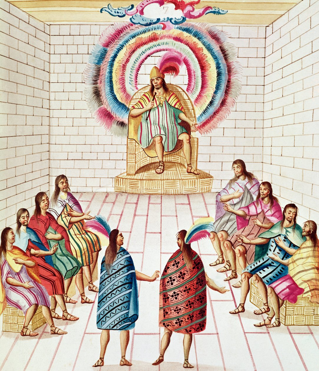 Tom 3 fol.7, Montezuma II i jego rada, z „Teatro de la Nueva Espana”, koniec XVIII wieku autorstwa Diego Garcia Panes y Avellan