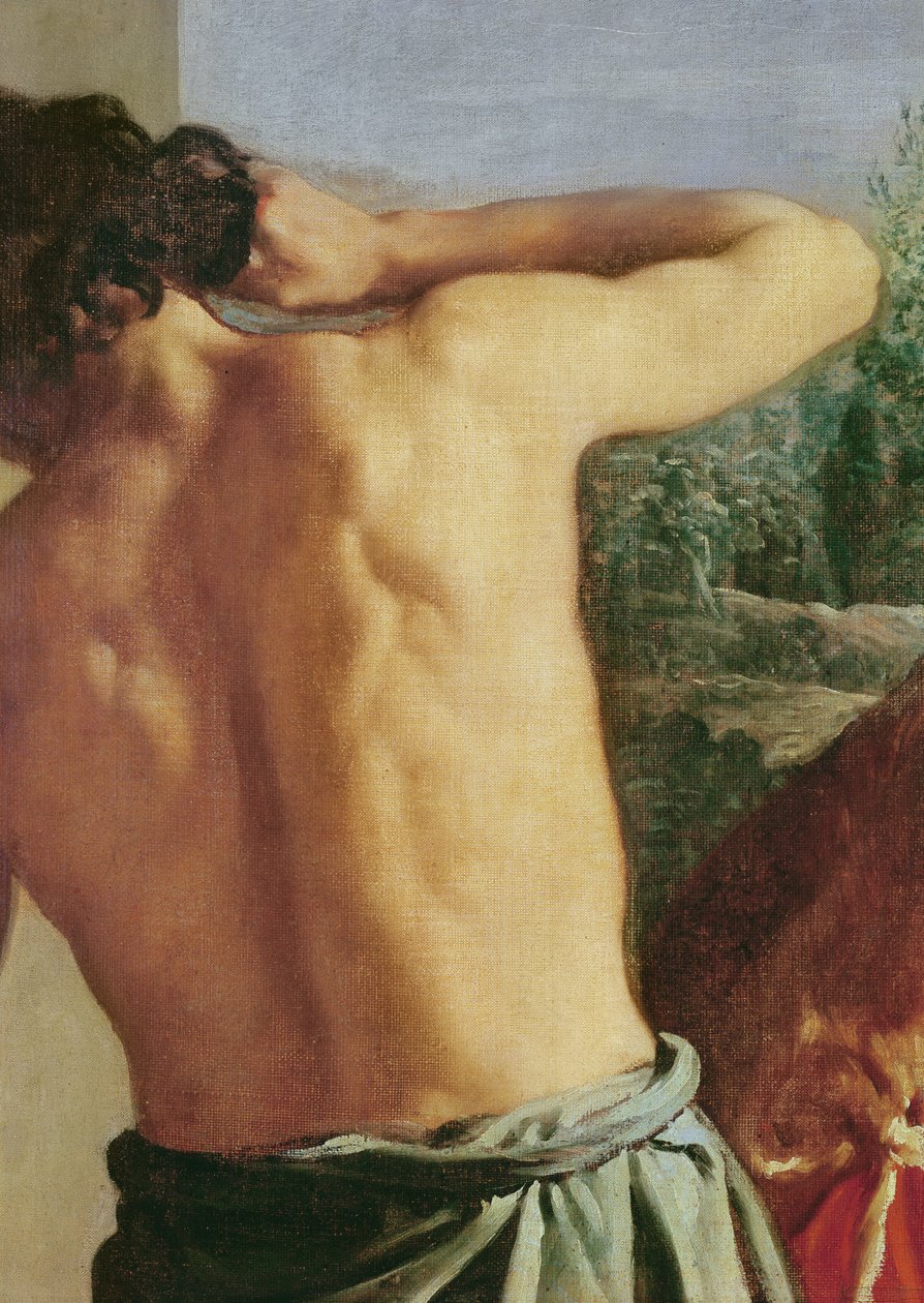 Zakrwawiony płaszcz Józefa przyniesiony do Jakuba, szczegół służącego po lewej stronie, 1630 (detal z 55705) autorstwa Diego Velázquez