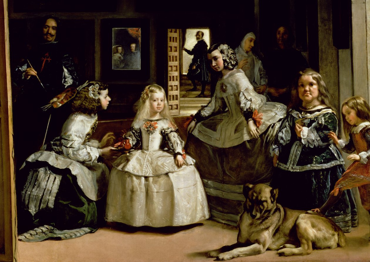 Las Meninas, detal dolnej połowy przedstawiający rodzinę Filipa IV (1605-65) Hiszpana, 1656 (detal 405) autorstwa Diego Velázquez
