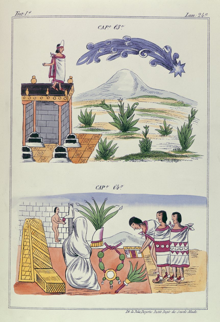 Cap 63 i Cap 64, ilustracje z „Historia de las Indias de Nueva Espana y Islas de tierra firme”, z tablicami Jules Desportes, Meksyk, 1867-80 autorstwa Diego Duran