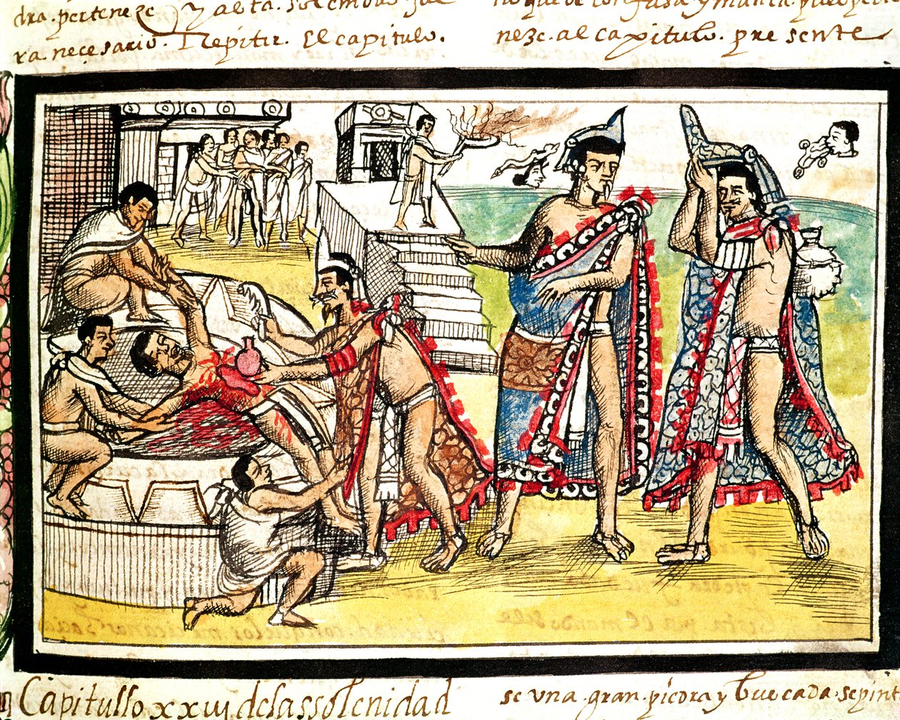 Fol.70v Human Sacrifice, z „Codex Duran” 1579 (welin) autorstwa Diego Duran