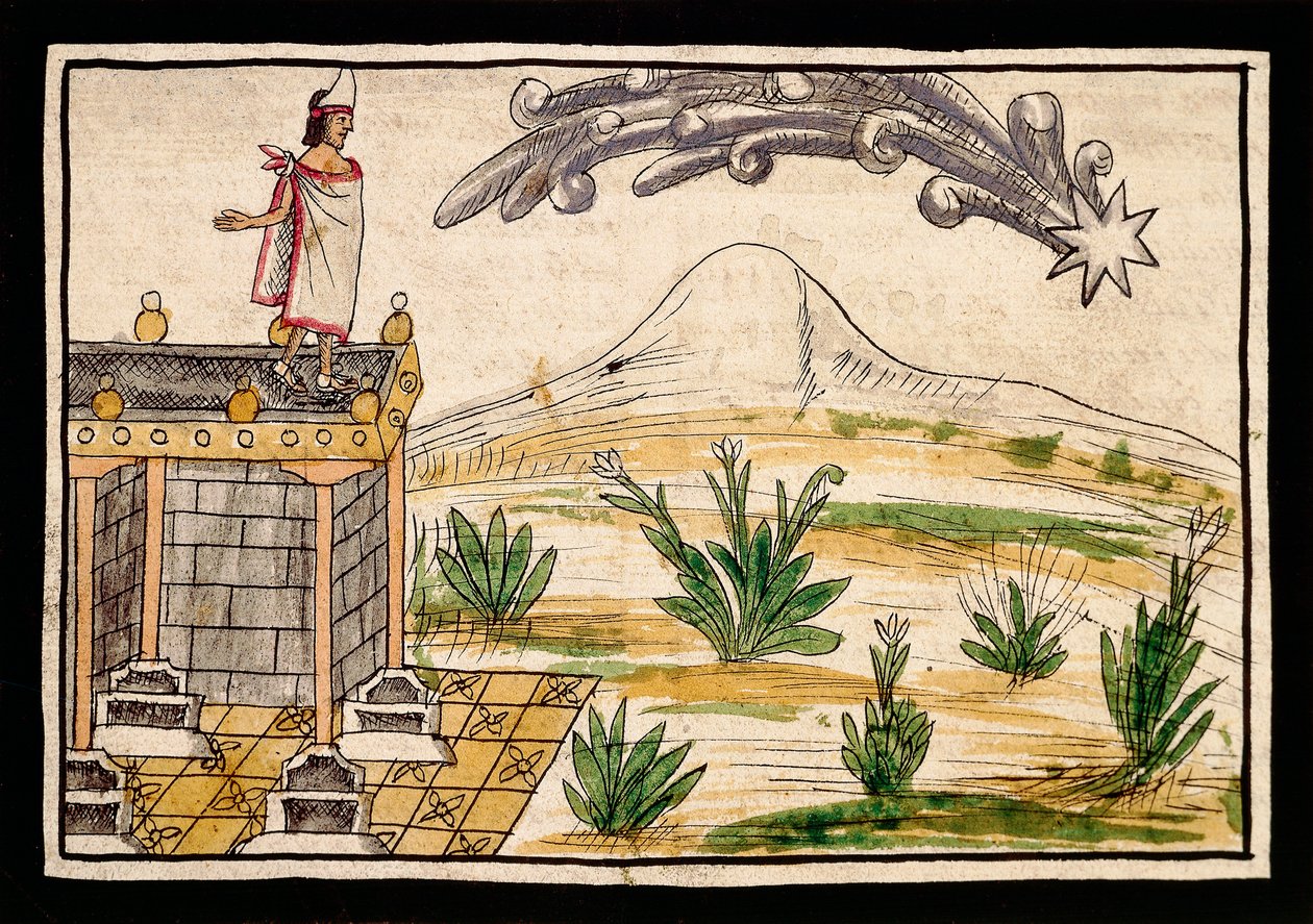 Montezuma obserwujący kometę, miniatura z Historii Indii Diego Durana (1537-1588) autorstwa Diego Duran