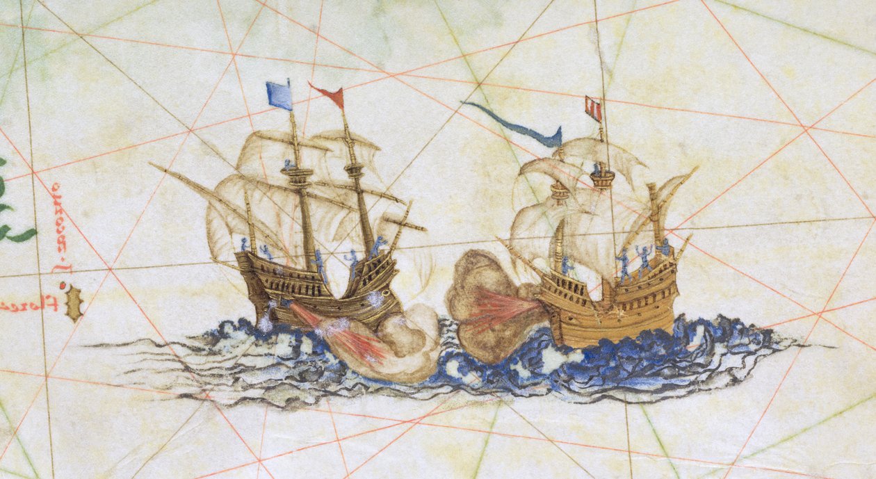 Dodaj 5415A f.10 Walka dwóch galeonów, szczegół z „Opus Geographicum” autorstwa Diego Homem