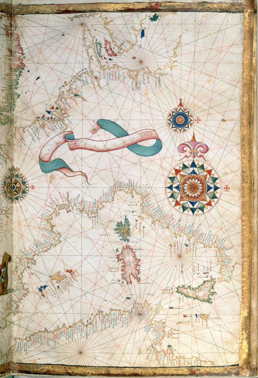 Korsyka, Sardynia i Sycylia, szczegół z atlasu świata, 1565 r. autorstwa Diego Homem