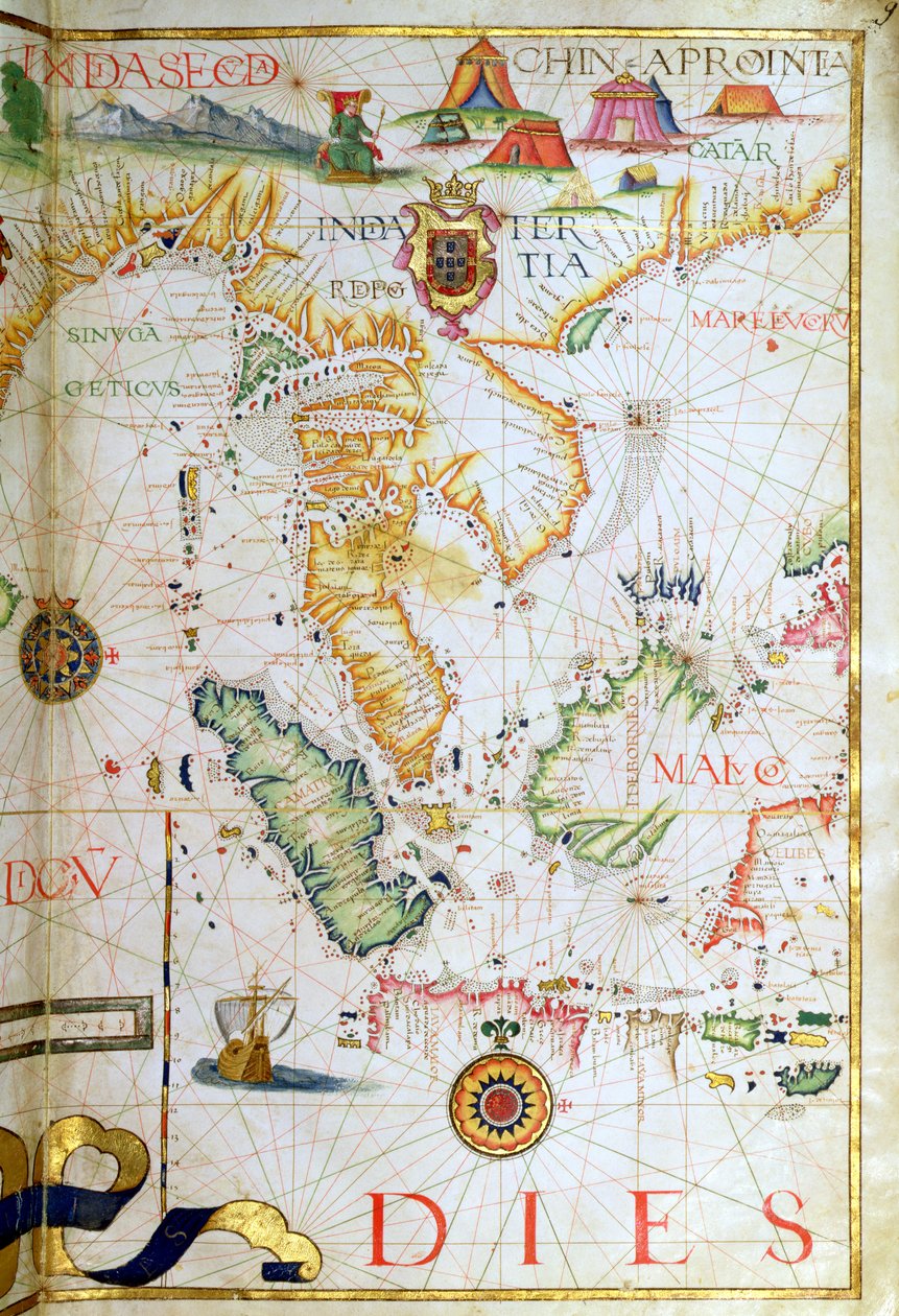 Kontynentalna Azja Południowo-Wschodnia, szczegół z atlasu świata, 1565 autorstwa Diego Homem