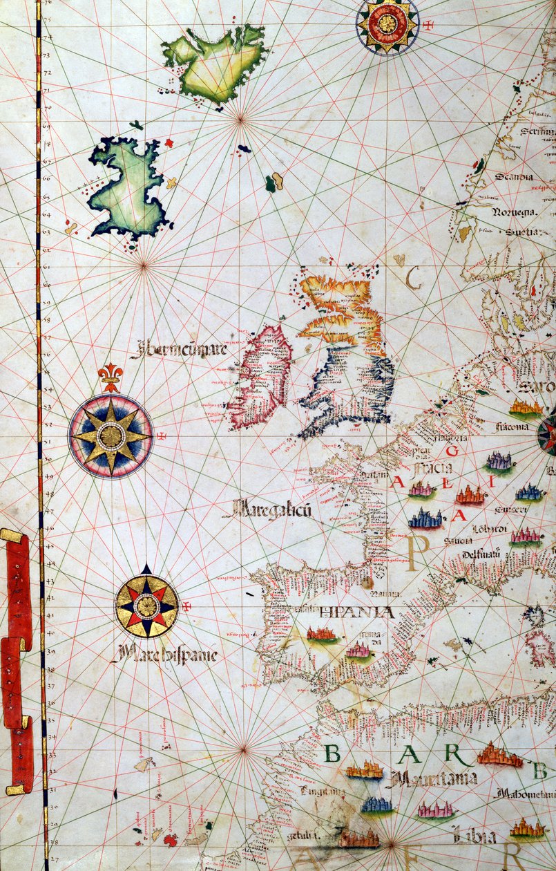Wyspy Brytyjskie, Iberia i Afryka Północno-Zachodnia, szczegół z atlasu świata, 1565 autorstwa Diego Homem