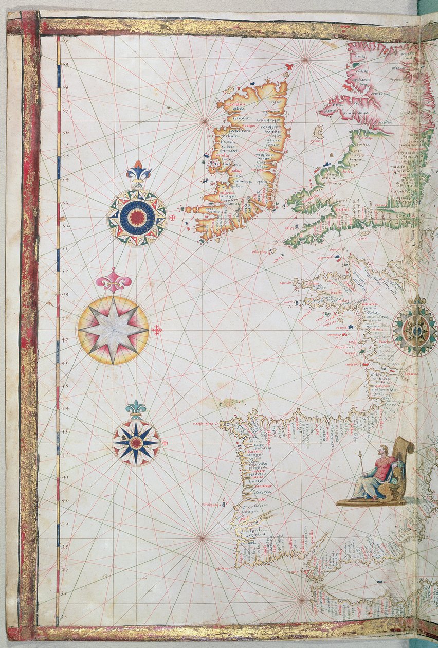 Wyspy Brytyjskie i Iberia, fragment atlasu świata, 1565 autorstwa Diego Homem