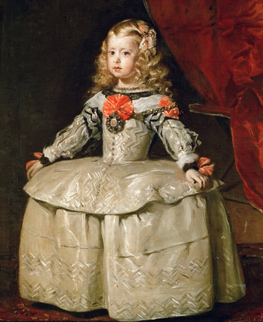 Barok : Portret infantki Małgorzaty Teresy (1651-1673) w białej sukni autorstwa Velazqueza, Diego (1599-1660), ok. 1930 r. 1656. Olej na płótnie autorstwa Diego Velázquez