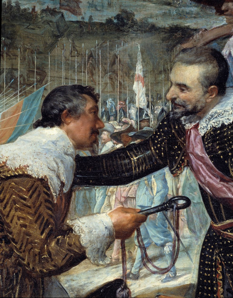 Poddanie Bredy. Pod koniec oblężenia Bredy (podczas wojny trzydziestoletniej): 5 czerwca 1625 r. Justin de Nassau (1559-1631) negocjował pokój z Ambrogio Spinola Doria, markizem de Los Balbases (1569-1630), podczas ceremonii gdzie przekazał k autorstwa Diego Velázquez