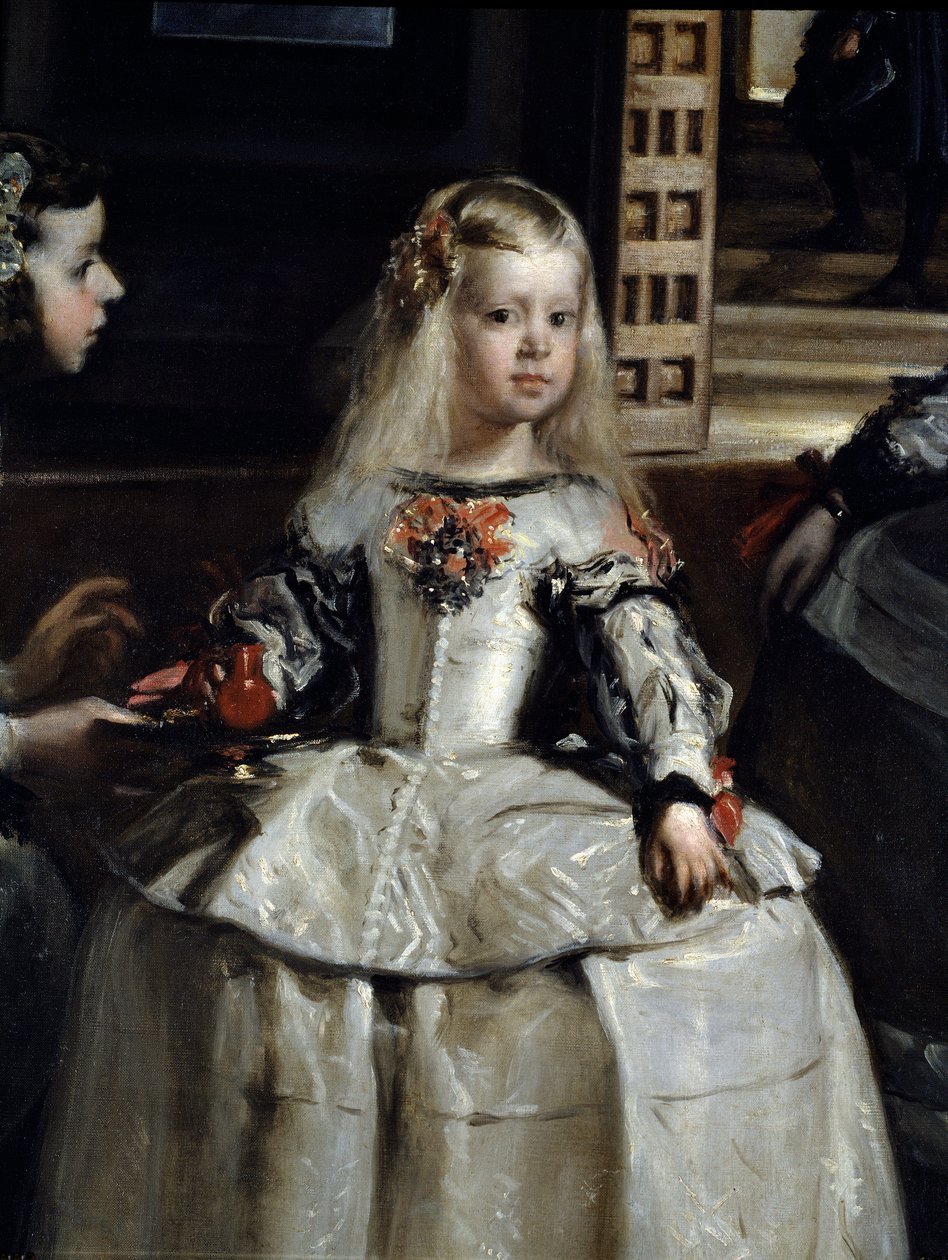 Las Meninas, Szczegół: Margarita Teresa w otoczeniu służby i dworskich karłów autorstwa Diego Rodriguez de Silva y Velazquez