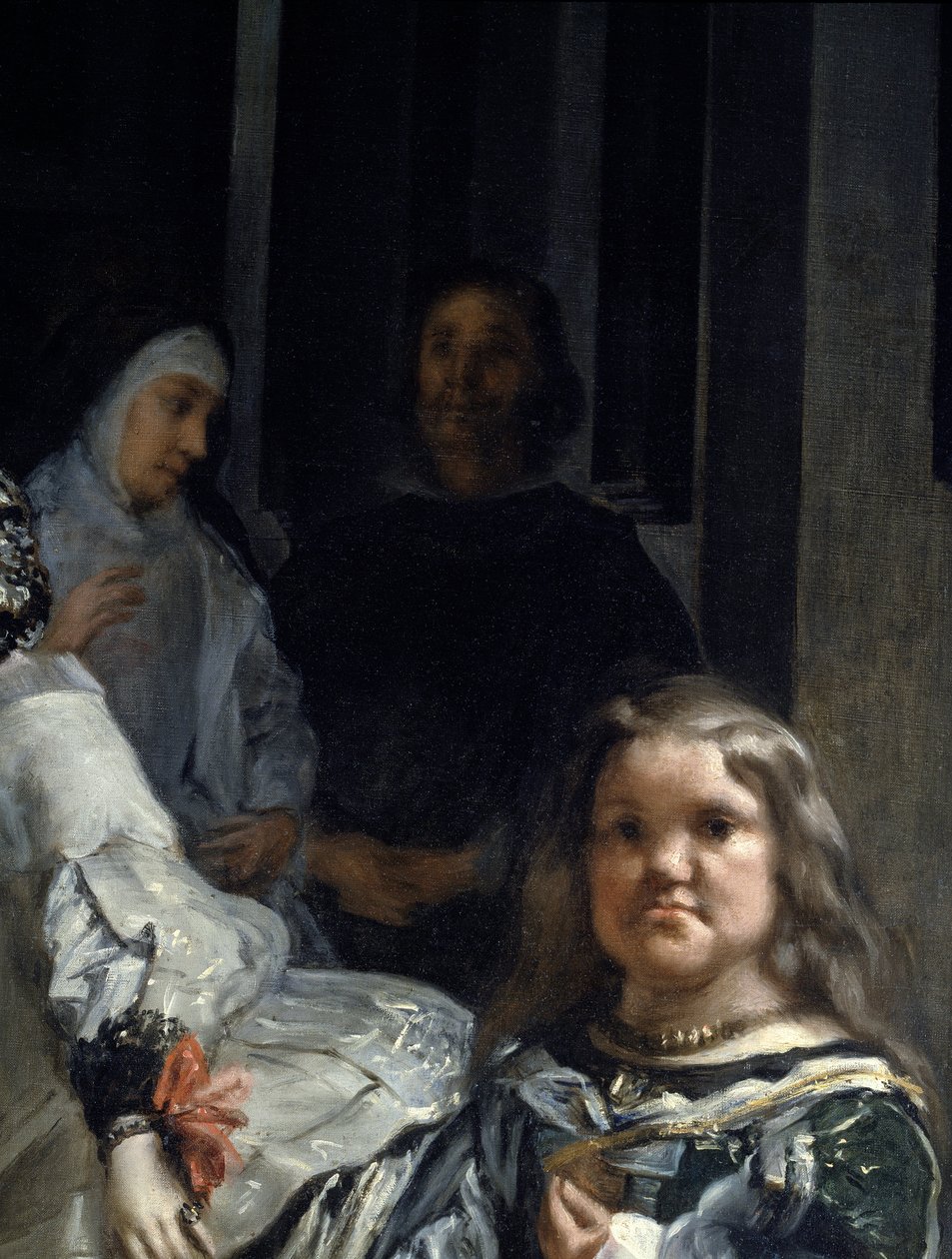 Las Meninas. Szczegół: zakonnica i krasnolud autorstwa Diego Rodriguez de Silva y Velazquez