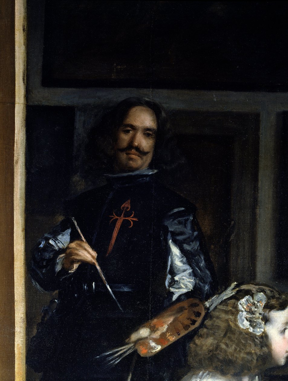Las Meninas. Szczegół: autoportret malarza przed sztalugą autorstwa Diego Rodriguez de Silva y Velazquez