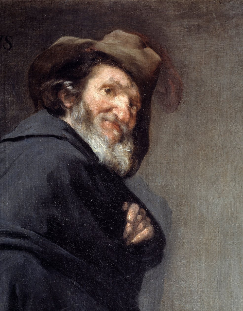 Menippe (Szczegóły). Portret Menippe de Sinope, grecki poeta i filozof szkoły cynicznej, żyjący między IV a III wiekiem p.n.e. Obraz Diego Rodrigueza de Silva y Velasquez (1599-1660) autorstwa Diego Velázquez