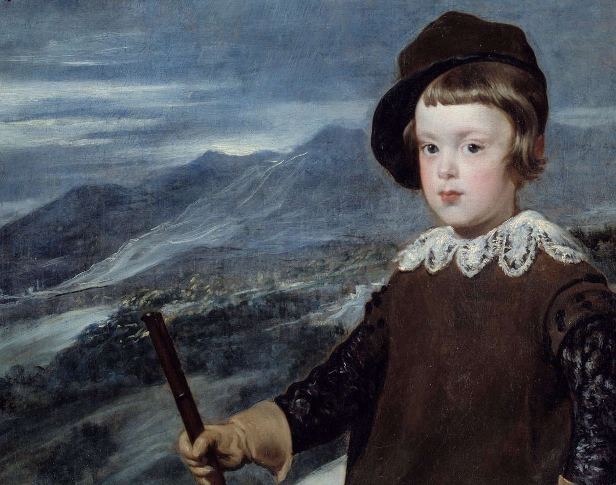 Portret w stroju myśliwskim księcia Hiszpanii Baltasara Carlosa (1629-1646), syna króla Filipa IV Detal. Obraz Diego Velasqueza (1599-1660) 1635 Nd. 1,91x1,03 m Madryt, Muzeum Prado autorstwa Diego Velázquez