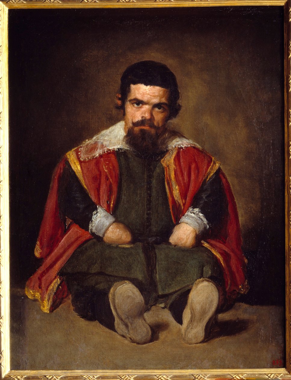 Portret błazna Sebastiena De Morra Krasnolud w sądzie. Obraz Diego Velasqueza (1599-1660) ok. 1645 r., niedz. 1,06x0,81 m Madryt Musee du Prado - Portret błazna Sebastiena de Morra - Nadworny krasnal - siedzący. Obraz Diego Velazqueza (lub Ve autorstwa Diego Velázquez