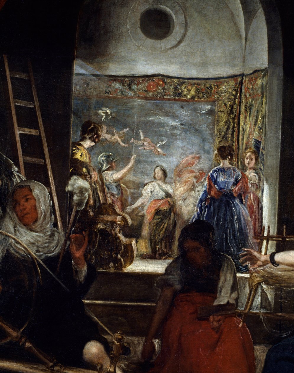 Błystki lub bajka Arachne Detail. Obraz Diego Rodrigueza de Silva y Velasquez (1599-1660), ok. 1655-1660, niedz. 2,2x2,89 m Madryt, Musee du Prado autorstwa Diego Velázquez