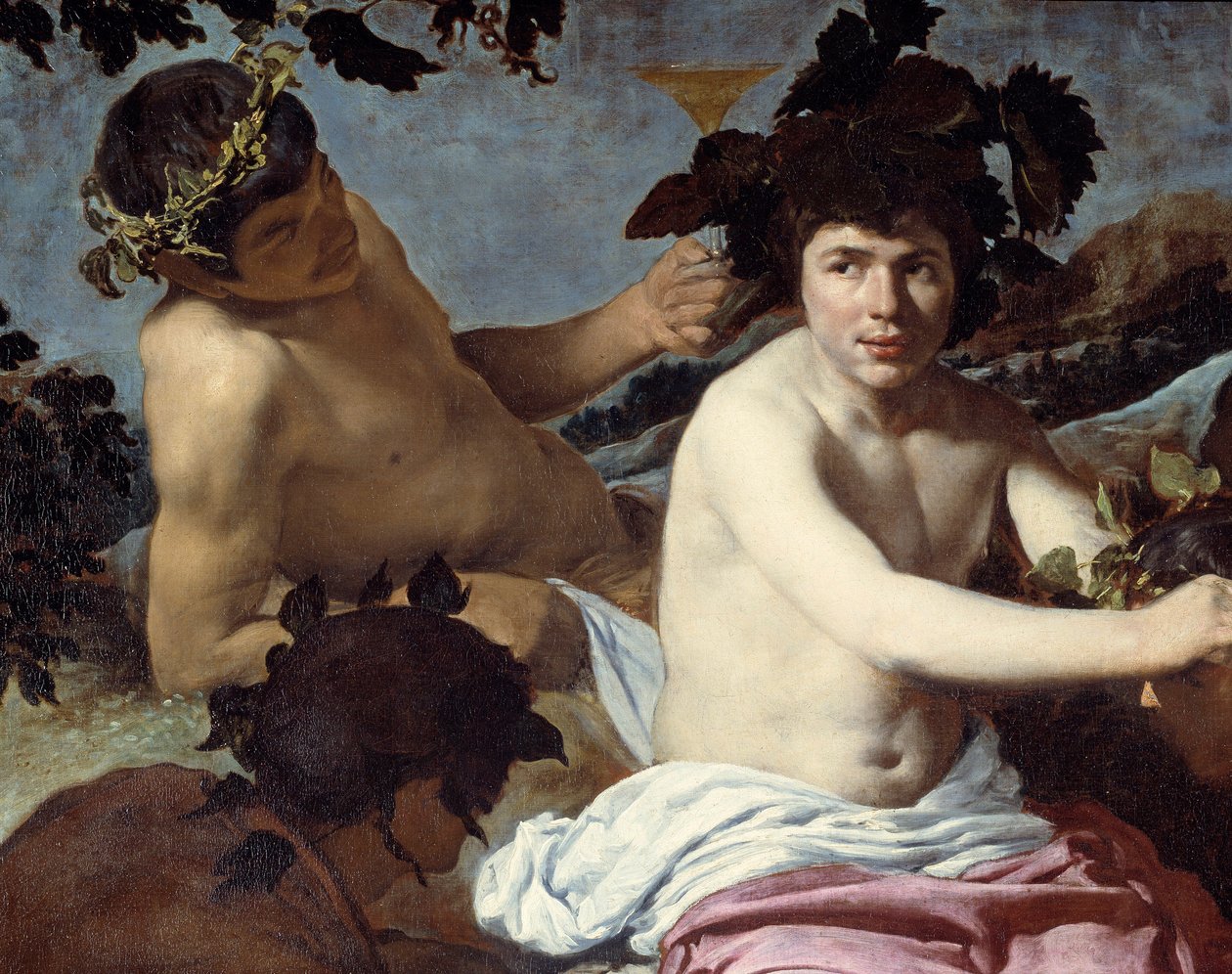 Triumf Bachusa lub „Pijanych” Szczegół. Obraz Diego Rodrigueza de Silva y Velasquez (1599-1660) około 1639-1642. Ciemny. 1,65x2,25 m Madryt, Muzeum Prado autorstwa Diego Velázquez