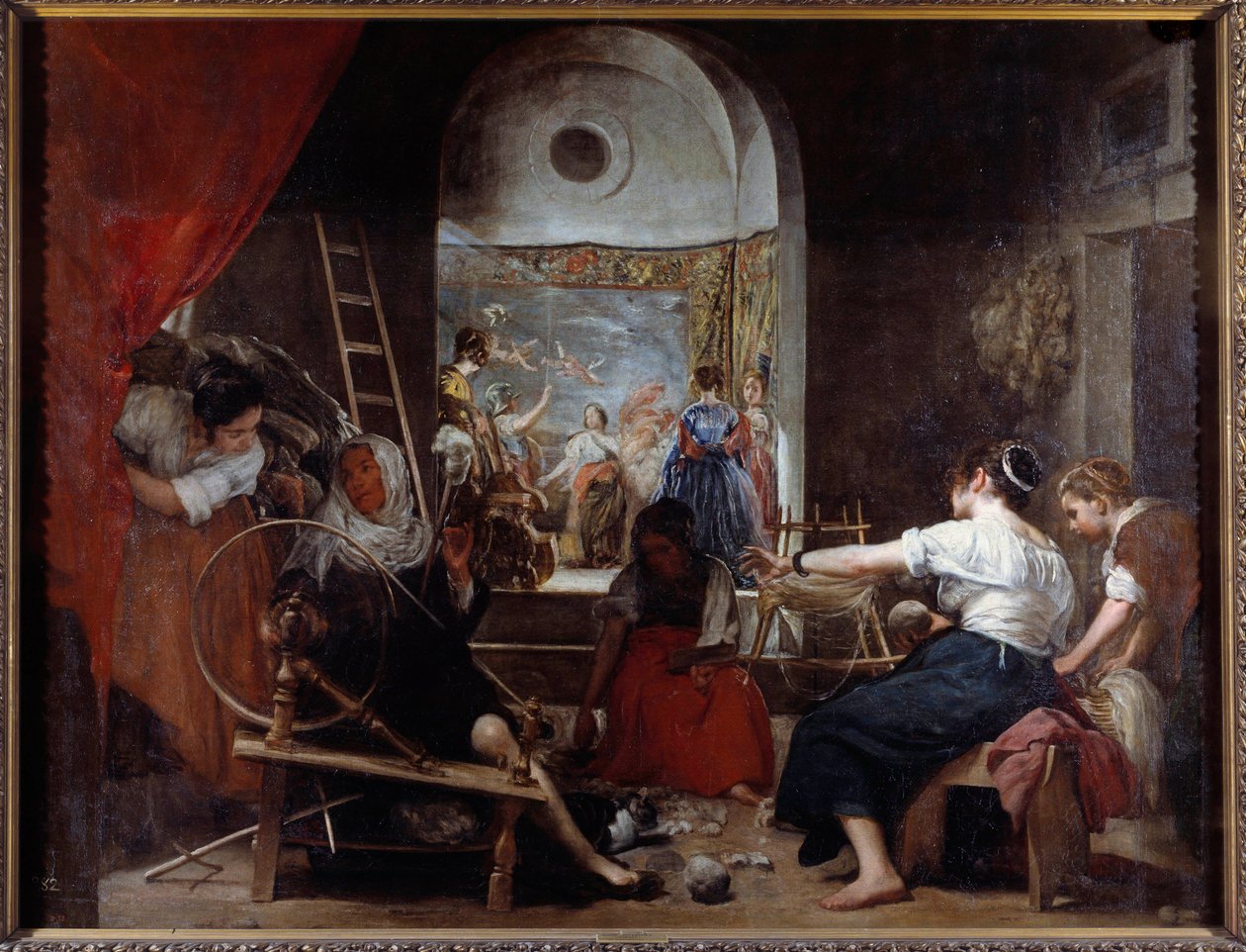 błystki lub bajka Malarstwa Arachne Diego Rodrigueza de Silva y Velasquez (1599-1660), ok. 1930 r. 1653. niedz. 2,2x2,89 m Madryt, Musee du Prado - Błystki, czyli bajka o Arachne. Obraz Diego Rodrigueza de Silva y Velazquez (Velasquez autorstwa Diego Velázquez